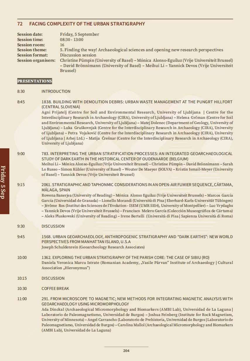 Programme snippet listing talks and times for Session 72